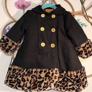 Penelope Mack Black Coat with Leopard Accents